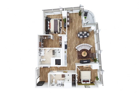 Floor plan for 2 beds, 2 baths, 1081 sqft